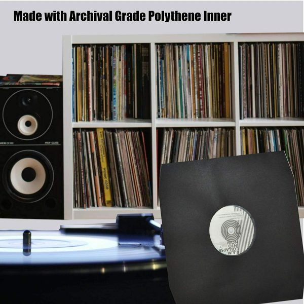 200 12" Inch Black Paper Polylined Inner LP Anti-Static Record Sleeves-18353