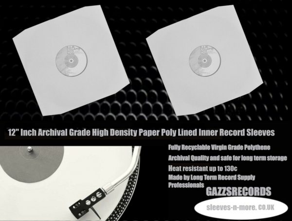 200 12" Inch White Paper Polylined Inner LP Anti-Static Record Sleeves-18414